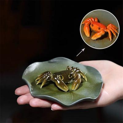 High Quality Handmade Color-Changing Ceramic Tea Pet – Lotus Leaf Crab Ornament for Kung Fu Tea Table Decor
