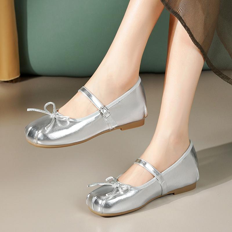 Bow inner height increase single shoes 5cm shallow mouth Mary Jane shoes women's ballet shoes