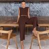 2024 Summer Women's Cotton Linen Two-Piece Set: Sleeveless Shoulder Pad Top & Trousers – European-American Casual Fashion