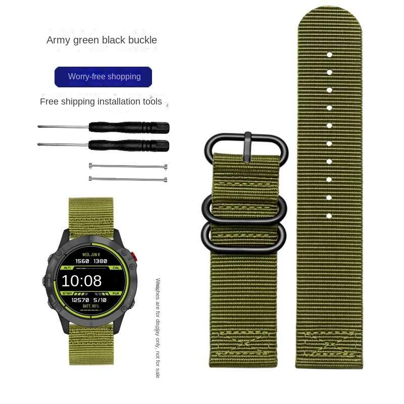 26mm Nylon Watch Band Luxury Nylon Strap 5 Ring Watch Replacement Band For Garmin Fenix 3 Fenix1 Fenix2 Black Green wwatchband