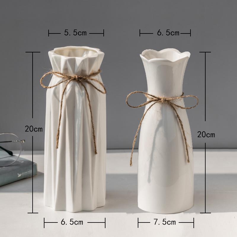 Nordic Minimalist White Ceramic Vase for Hydroponic and Dried Flower Arrangements in Modern Living or Dining Spaces