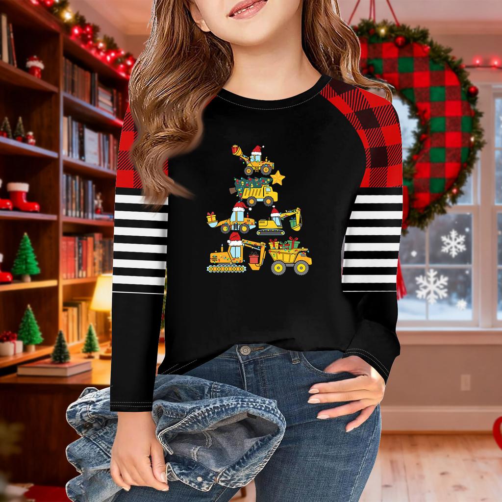 Girls Long Sleeve Christmas Day T Shirts Kids Fall Tops Crewneck Basic Tees 5-14Y