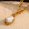 MamacitaSlay Stainless Steel Imitation Baroque Pearl Pendant OT Buckle Necklaces Women's Elegant Waterproof Neck Jewelry Gift