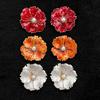 Silver Needle Pearl Flower Stud Earrings - Retro European Style with Drip Glaze Petals, Elegant Resort Style for Women