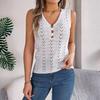 HNXC Spring and Summer Button V-neck Cutout Sleeveless Top, Vacation Knitted Sweater for Women