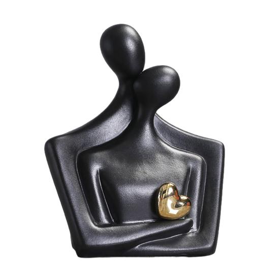 Ceramic Couple Statue Hugging Kissing Lover Figurine for TV Stand Shelf Decor Romantic Couple Heart Sculpture for Wedding Anniversary Gift