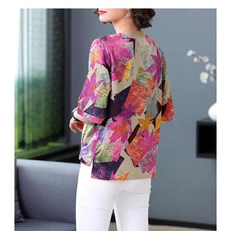 Spring and Summer Printed T-shirt Women's Loose Women's Mid-sleeved Bottoming Shirt Top