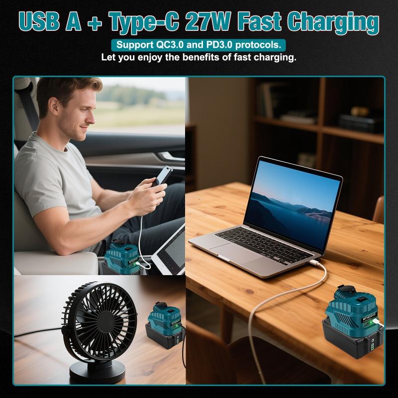 Adaptor de Alimentare cu Baterie potrivit Pentru Makita/Milwaukee 18V Litiu Brichetă Auto 12/20A/USB/Tip-C Convertor