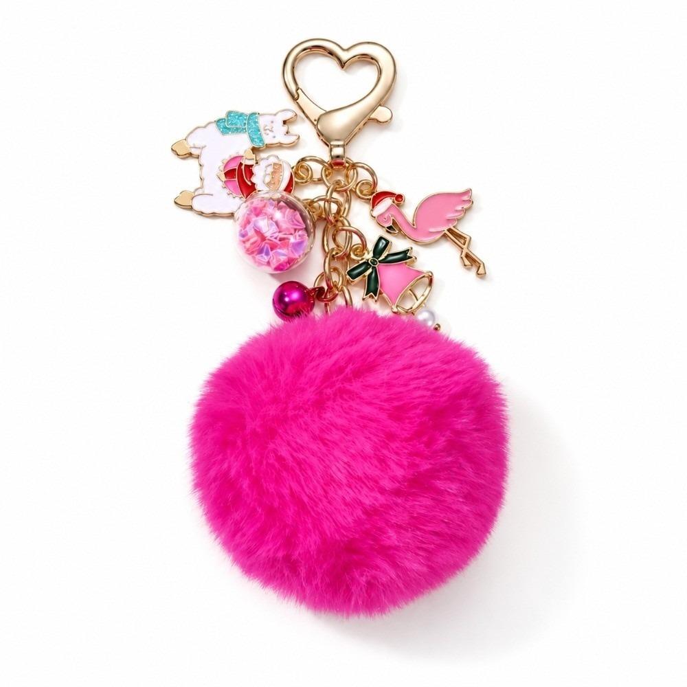 Heart Clasp Fluffy Ball Keychain Soft Plush Bag Charm Stylish Christmas Keychain Party Favor
