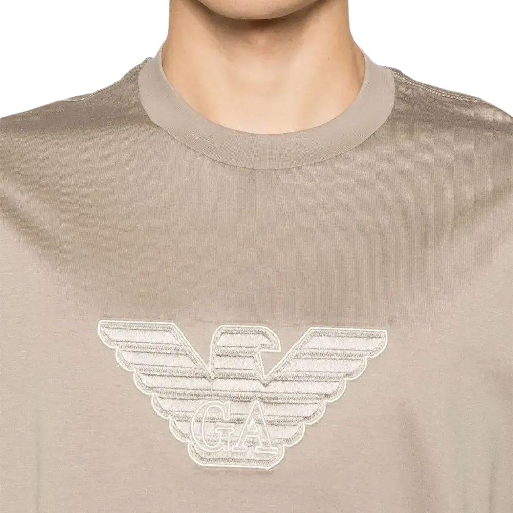 Emporio Armani Ss25 Tričko s krátkým rukávem a výšivkou s motivem orla Pánská trička Khaki EM001033-AF10017-M6116
