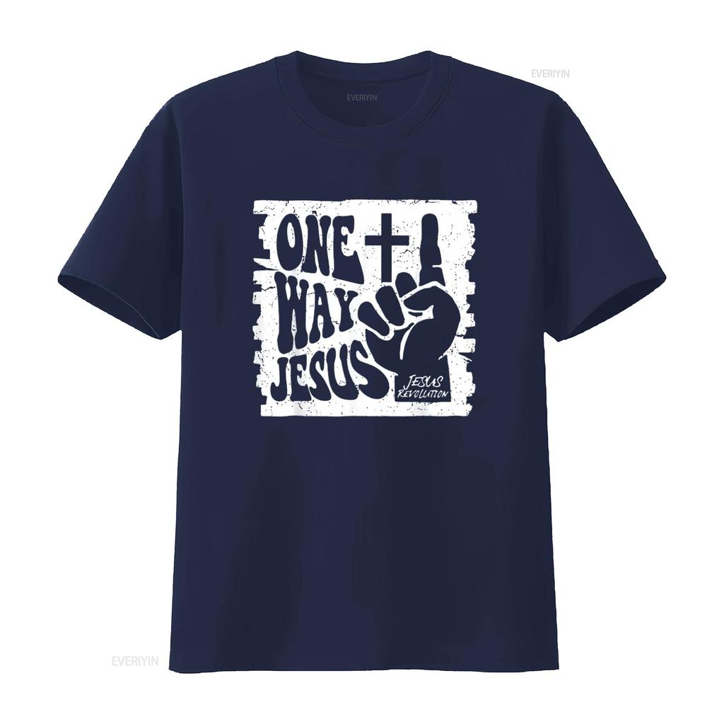 Heren Vintage One Way Jezus T-shirt Zwart X Large vintage Gewassen streetwear Comfortabele designer kleding Zacht Unisex mode