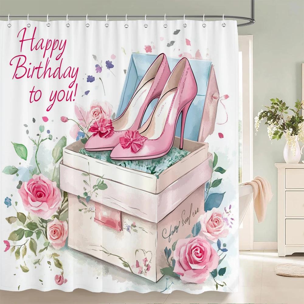 Modern and Fashionable Perfume and Flower Style Shower Curtain Bathroom Bath Curtain Home Decoration Curtain With Hooks