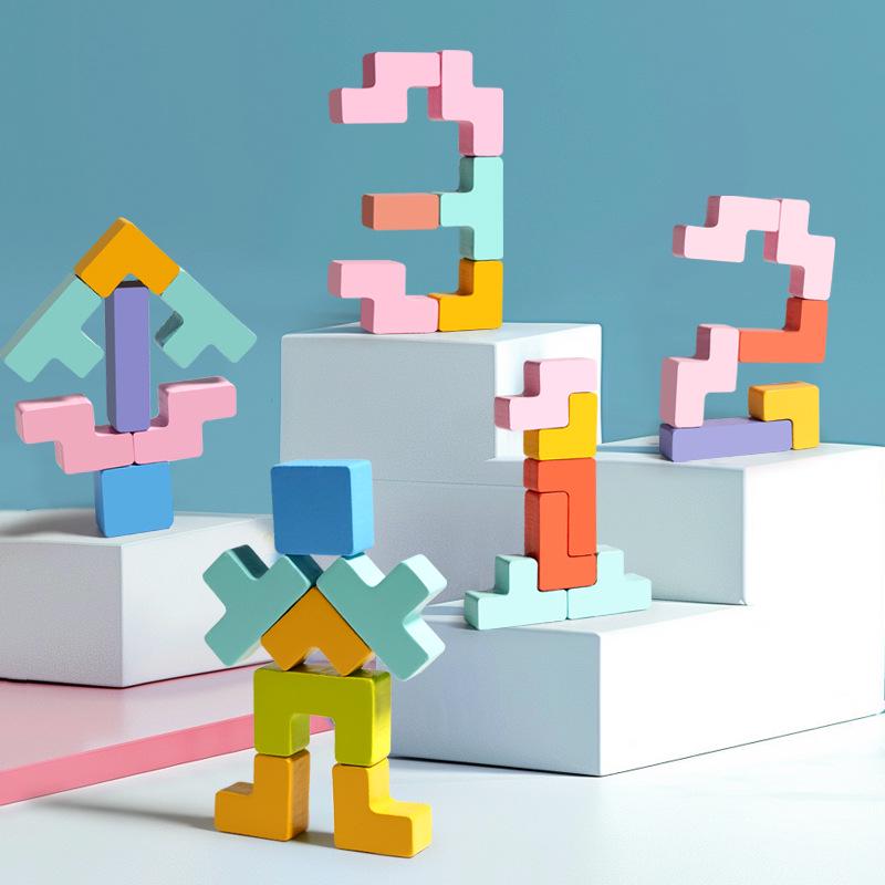 3D Stereoscopic Tetris Puzzle Blocks: Multi-functional Wooden Board Game for Parent-Child Interaction.