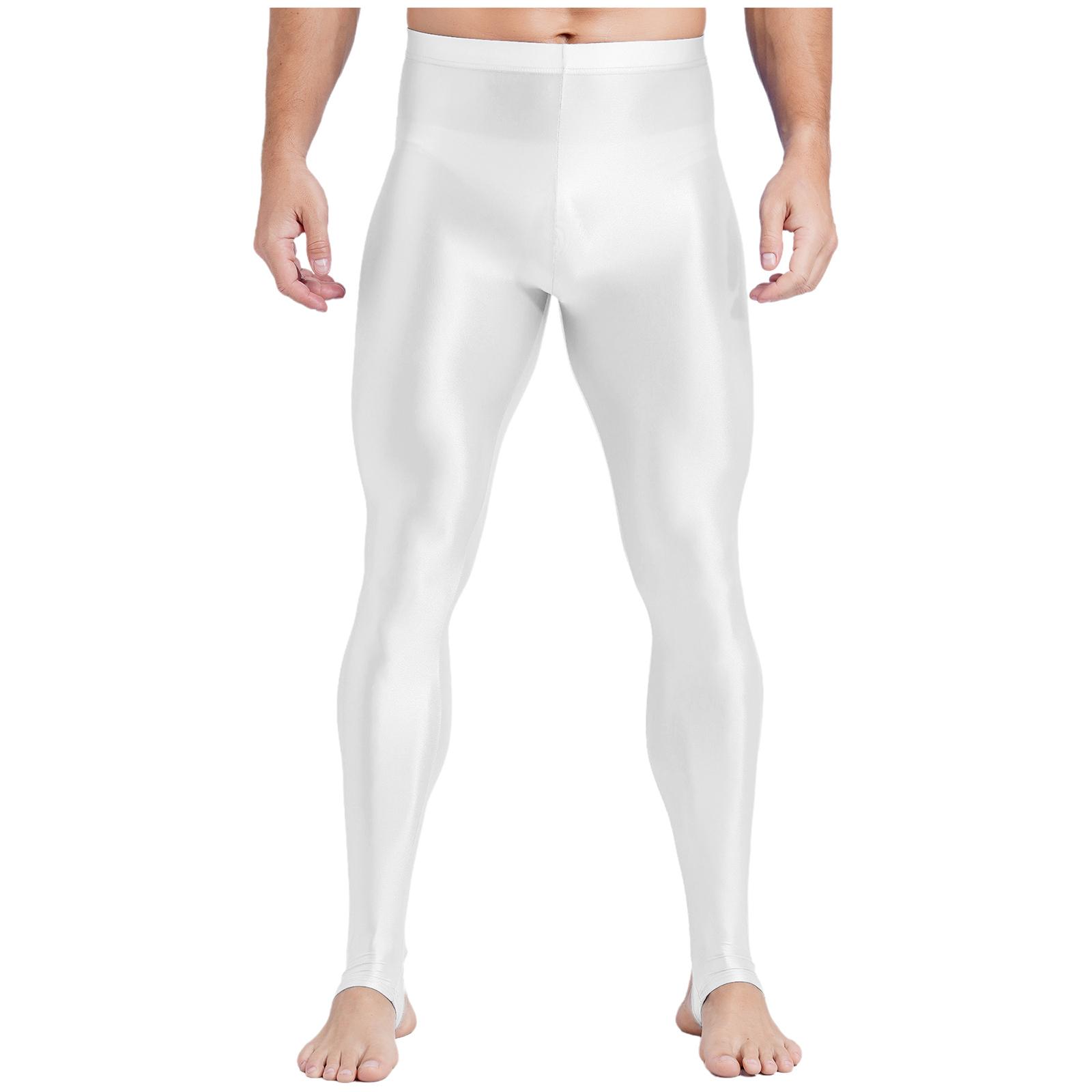 

Чоловічі глянцеві легінси великого розміру з високою посадкою та контролем живота для фітнесу, спортзалу та тренувань білий