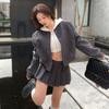 American Retro Short Hot Girl Dress High-end Design Baseball Uniform Coat for Women Autumn New All-match Gray