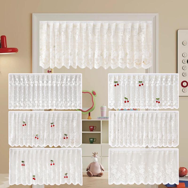 White Lace Half Curtain Cute Cherry Design Window Door Short Curtain Cabinet Wardrobe Furniture Dust-proof Curtain Sheer Voile