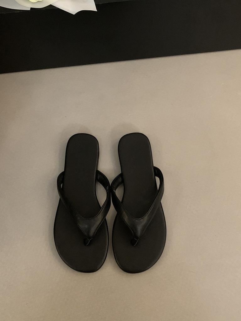 Franska minimalistiska tå-strandsemester-sandaler sommar kontrasterande färg flip-flops damsandaler