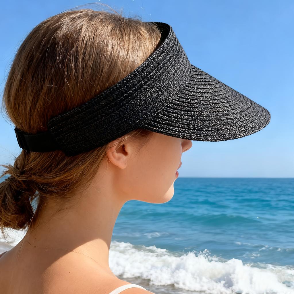 Summer Straw Sun Hat with Wide Brim for, Beach Hat That Can Be Rolled up for Ponytails, Travel Sun Hat