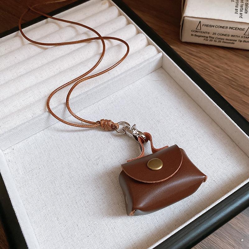 Luxury Korean Style Leather Coin & Earphone Bag Necklace with Clavicle Chain