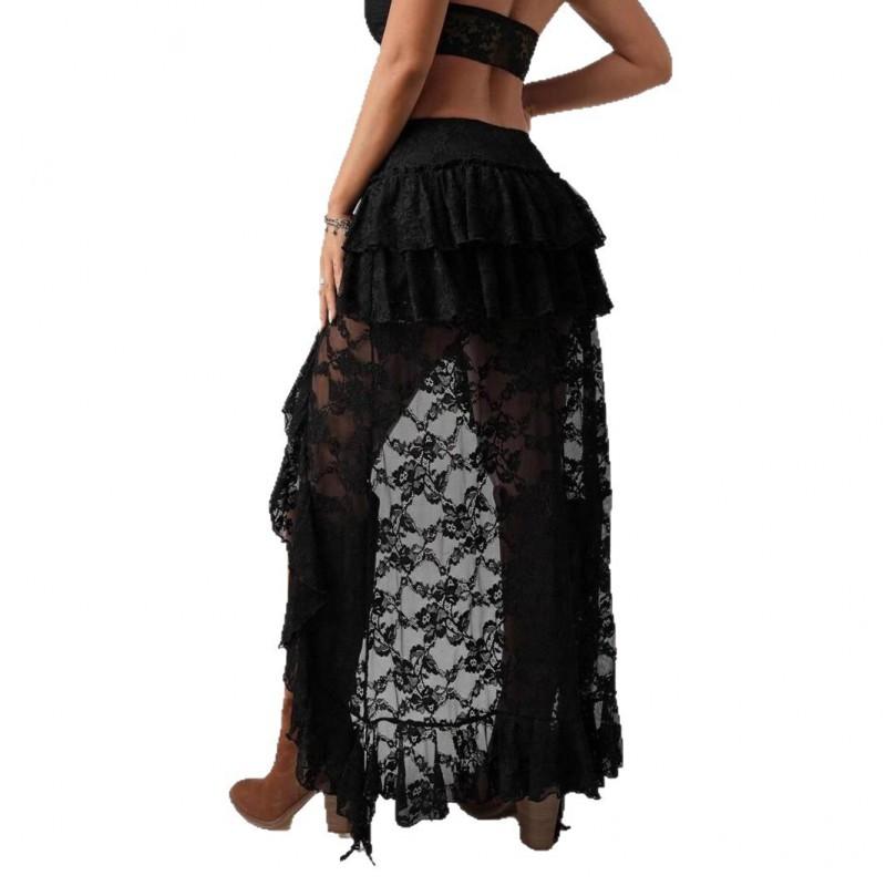 Sexy Lace Mini Skirt Women Denim Style Irregular Hem Trendy Streetwear