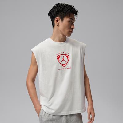 Jordan Brooklyn Tank Tops Men s White/University Red Crew Neck Moderat S