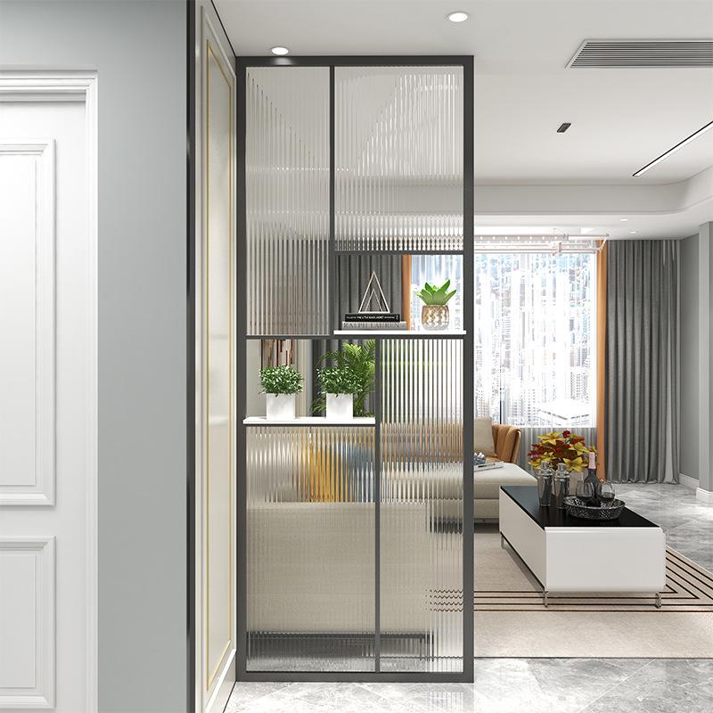 Modern Nordic Glass Partition Screen with Iron Art and Stainless Steel Washstand for Luxury Living Room and Entryway