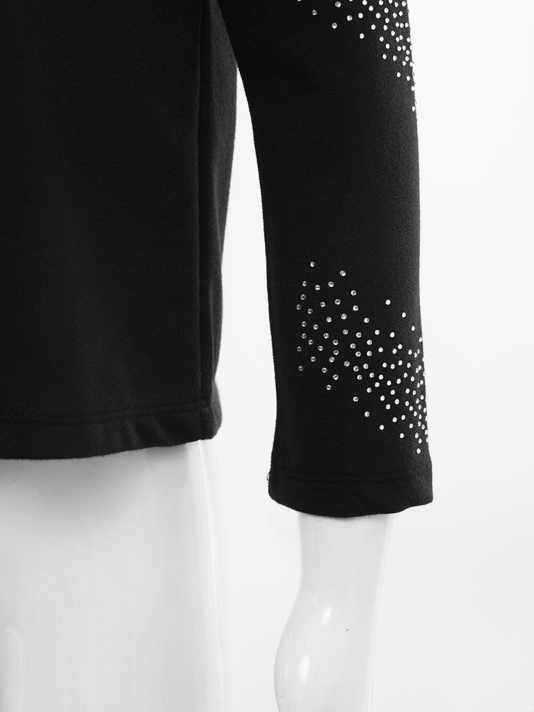 Unisex Kids Long Sleeve Stand Collar Rhinestones Decorated Zipper Outerwear Jacket Skating Workout Sports Top