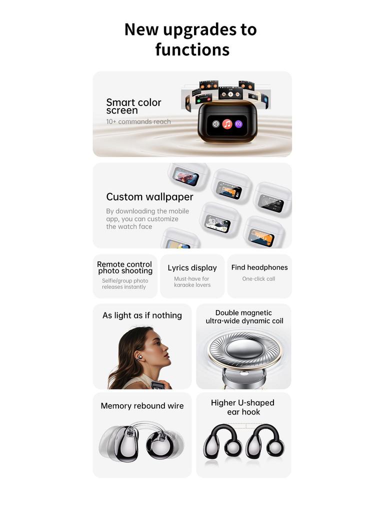 XG42 Bluetooth Earphones: Smart Screen Clip-on, Dual-Ear, AI Translation, Cross-Border Model with Digital Display.