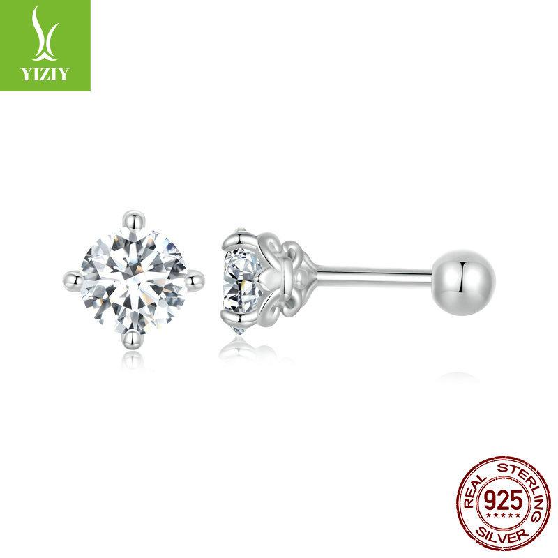 Shining Moissanite Pattern Threaded Ball Stud Earrings, Simple And Generous Temperament S925 Sterling Silver Four-Claw Earrings