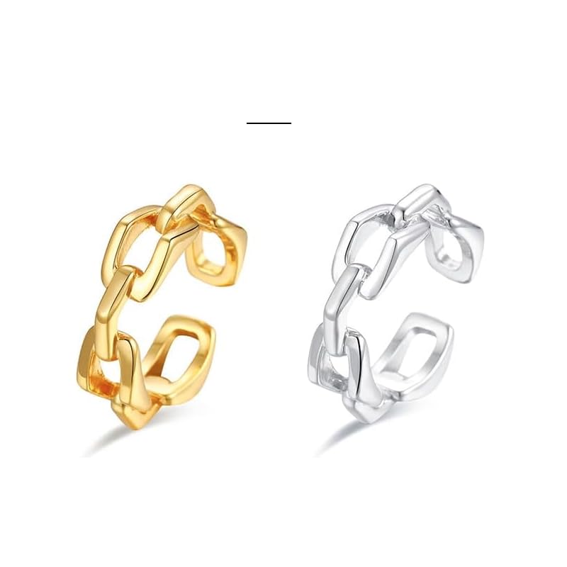 [Bel Cuore] Ring Men's Chain Type Alloy Free Size Silver/gold (01.Silver)