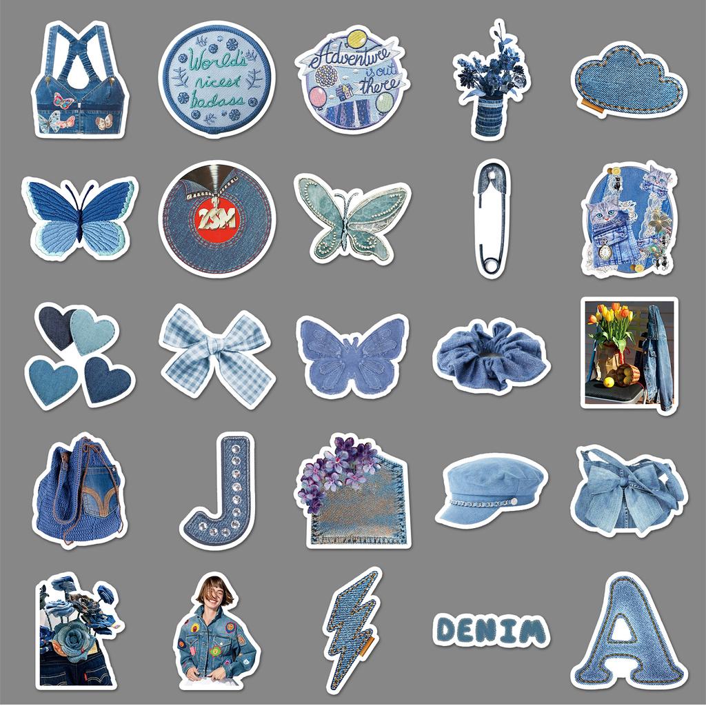 50 Denim Ins Style Graffiti Stickers Small Fresh Girl Heart Decoration Mobile Phone Case Computer Tablet Stickers