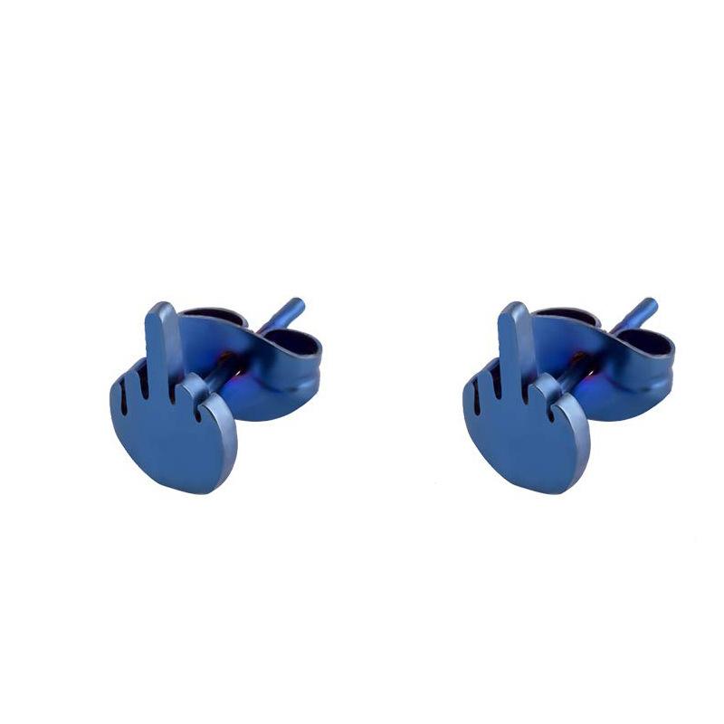 

New Creative Personality One-finger Salute Stud Earrings for Men Women Simple Stainless Steel Middle Finger Piercing Jewelry синій
