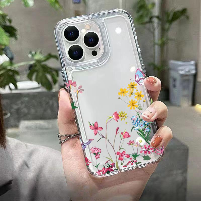 Butterfly and flower patternr Phone Case For IPhone 17 16 15 Pro Max 14 13 12 11 Plus 17e 16e Transparent Bumper Cover
