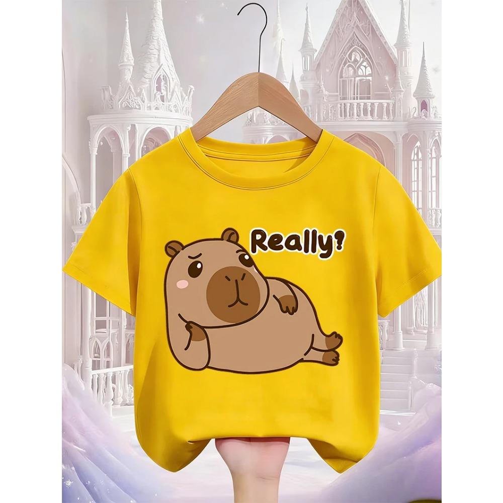 Cute Kawaii Capybara Crew Neck T Shirt Summer 3-14Y Boys Girls Fashion Street Hot Cartoon Casual Children