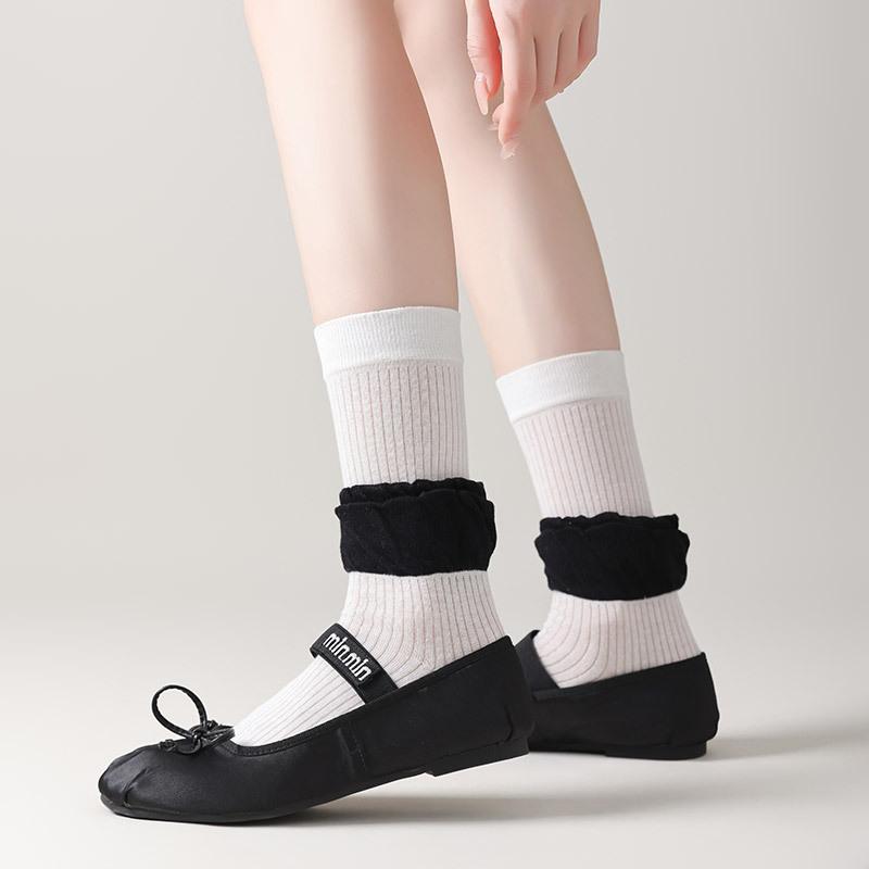 Spring And Summer Thin Socks Women'S Lace Bubble Mouth Sweet Medium Tube Stacking Socks Girl Socks