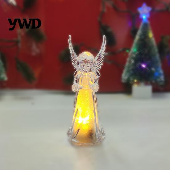 Prayer Angel Figurine Guardian Night Light, Small Reading Playing Music Acrylic Statue Decoration with LED Light for Desk, Table, Shelf Decor Peaceful