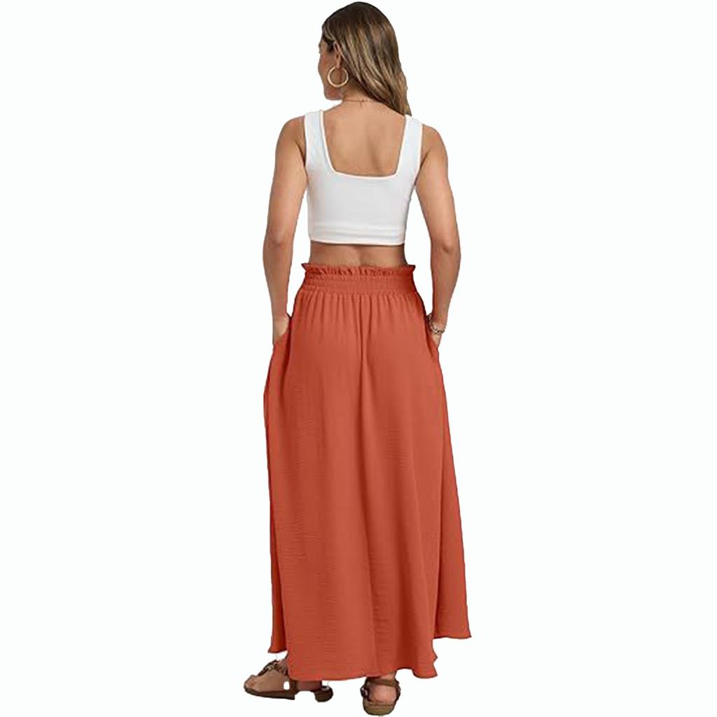 Women's High-Waisted Flowy A-Line Skirt With Tie-Waist, -Color Summer Dress With Elastic Waistband