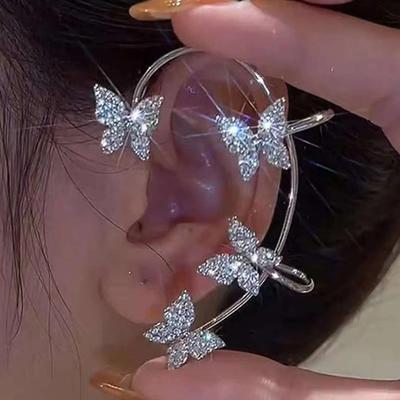 The New Trendy High-end Style Is Full of Diamonds, No Ear Holes, Ear Hangings, Diamond-encrusted Butterfly Temperament, Ear Bone Clips for Women