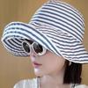 Sombrero de pescador para mujer, con estampado de rayas, ala ancha, protector solar de verano, para exteriores