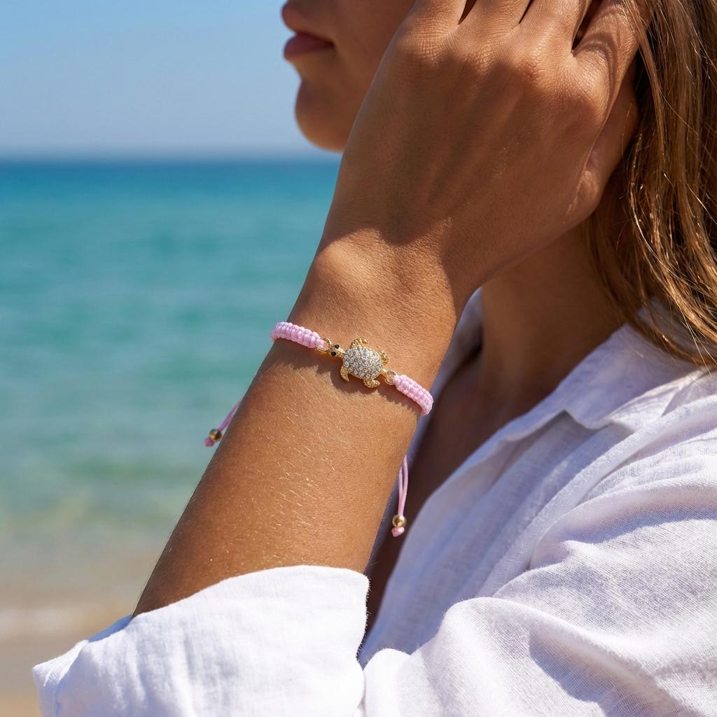 

Sparkling Sea Turtle Rope Bracelet Lucky Blue Cord Friendship Cute Y2K Aesthetic Crystal for Women Ocean Lover Jewelry