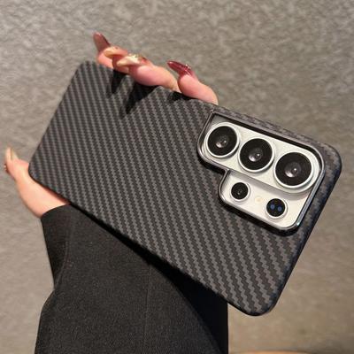 For Samsung Galaxy S26 S25 S24 S23 Ultra Plus Carbon Fiber Texture Case For Magsafe Wireless Charging Alloy Lens PC Points Cover