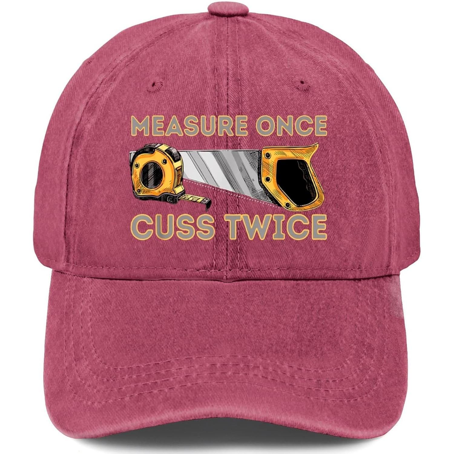 Measure Once Cuss Twice Woodworker Baseball Cap Washed Denim Adjustable Outdoor Casual Hat One Size