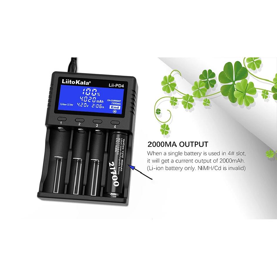 LiitoKala Lii-PD4 AC PD Charger LCD Fast Charging 4-Bay for LiFePO4 3.2V 21700/18650/AA/AAA Multi-Protection Auto-Detect
