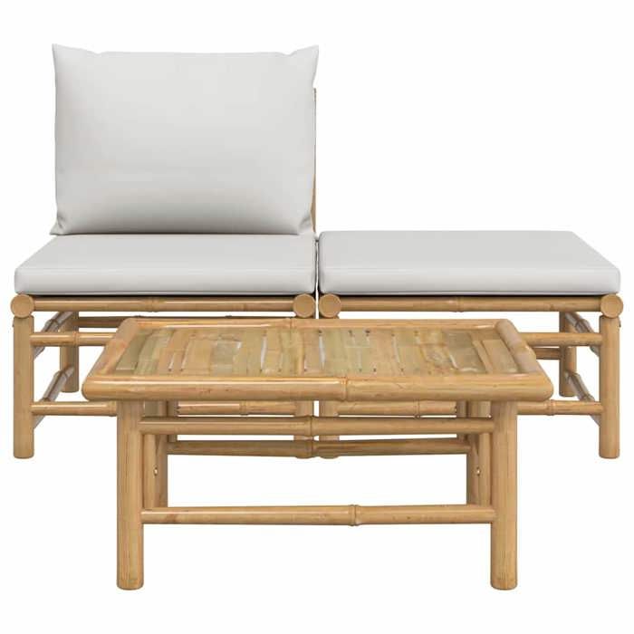 VidaXL Garden Lounge Set 3 Pcs with Light Grey Cushions Bamboo 362275