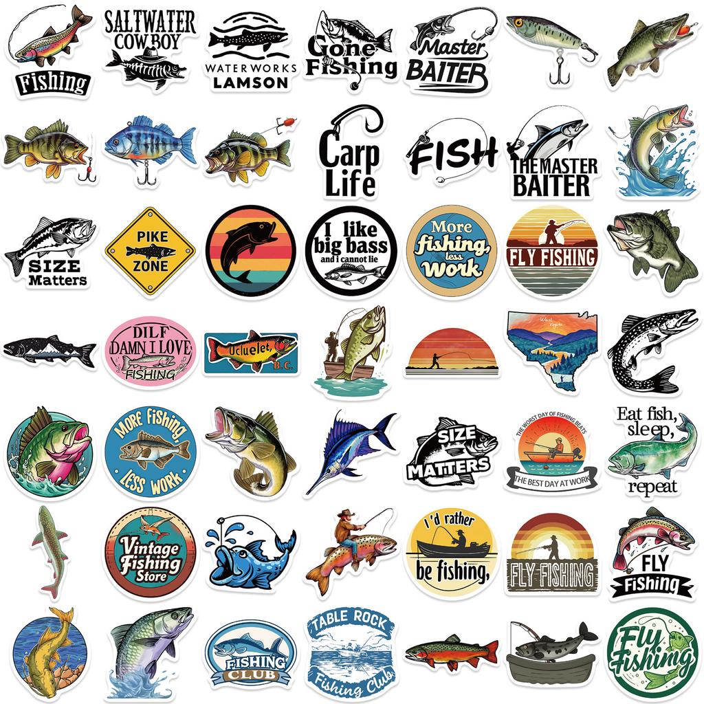50 Cartoon Fishing Fishing Graffiti Stickers Decorative Guitar Notebook Suitcase DIY Waterproof