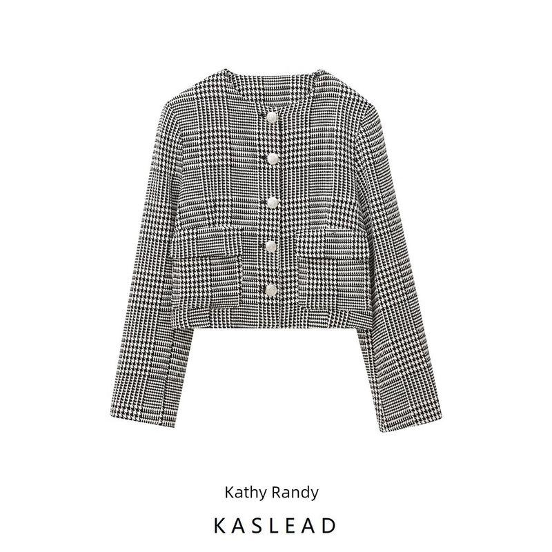 Kaslead New Arrival Women's Clothing Fashion Style Fashion Houndstooth Short Casual Suit Jacket 9161114