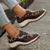 Women's Leopard Print Wedge Sneakers Fashion Front Zipper Platform Vulcanized Shoes Woman Plus Size Casual Comfort Sports Shoes