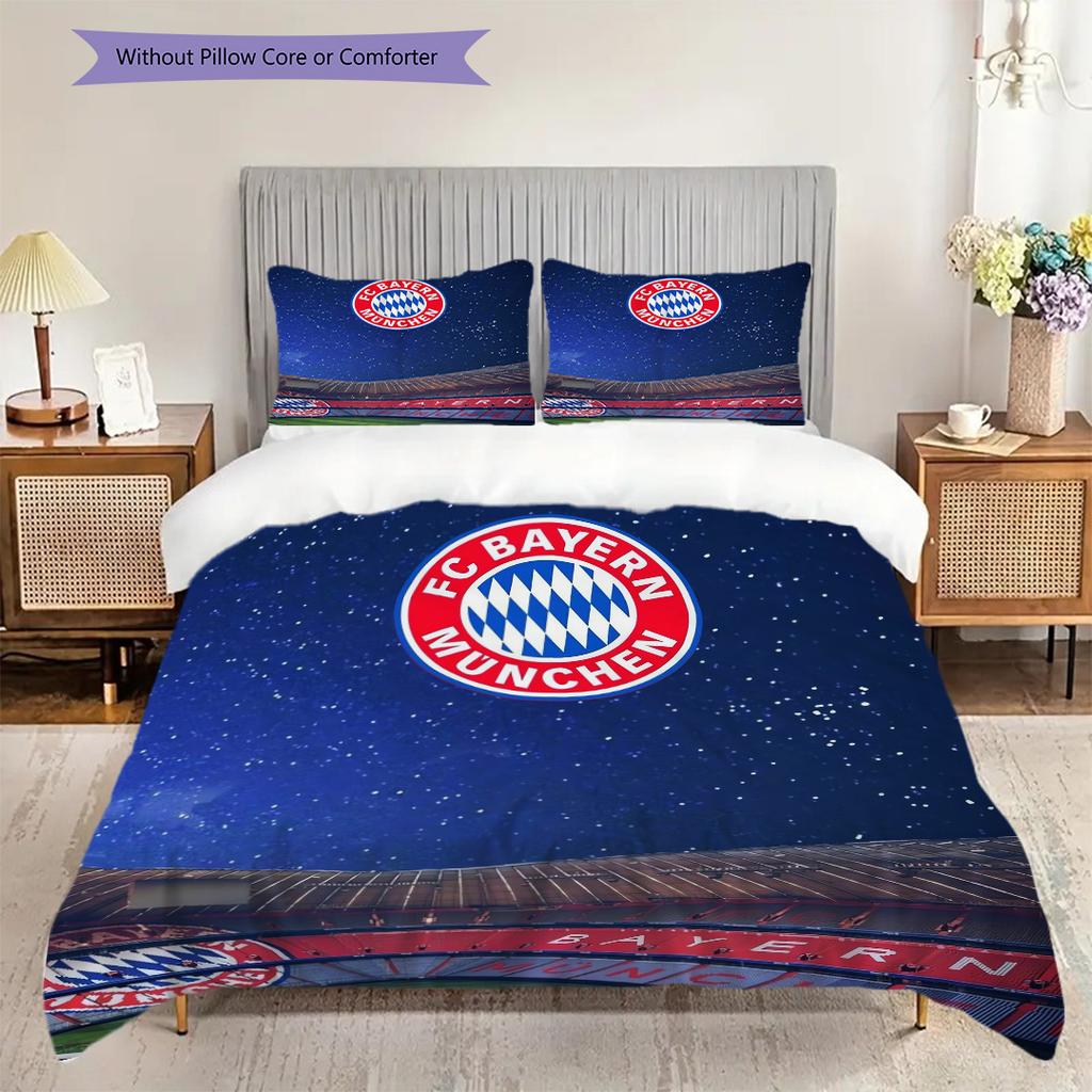 FC Bayern München Muster Bettwäsche Steppdecke Set Bettbezug Kissenbezug Heimdekoration Geburtstagsgeschenk (1 Bettbezug + 2 Kissenbezüge, ohne Füllung)