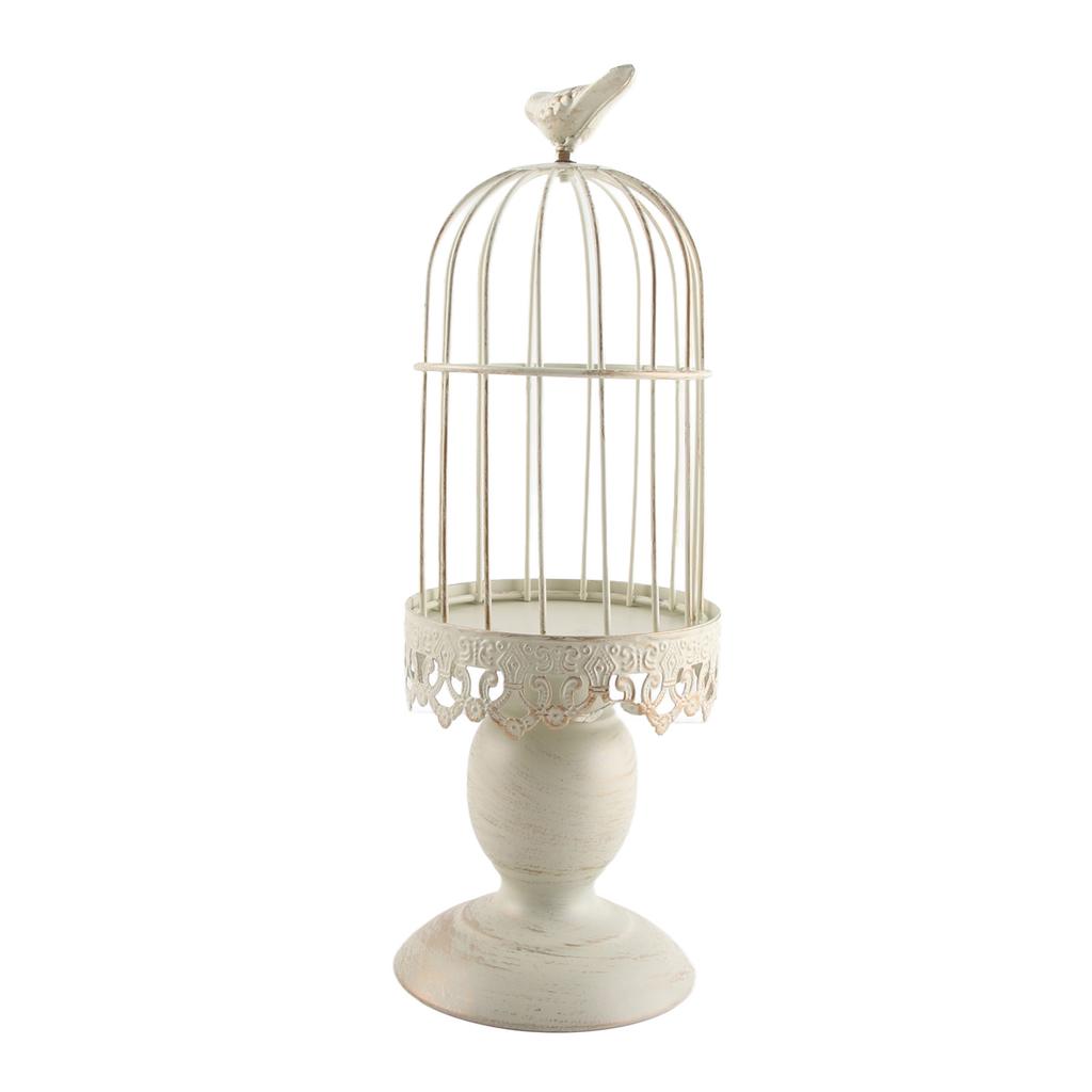 Candle Holder White Vintage Bird Cage Type Carved Candlelight Stand Table Decoration for Banquet Dinning Party
