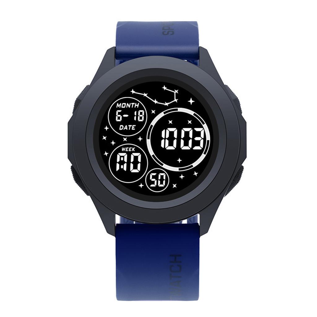 Essentials Men's Digital Watch Shockproof Round Dial 50m Waterproof Light-up Wristwatch for Time Organizing & Meeting